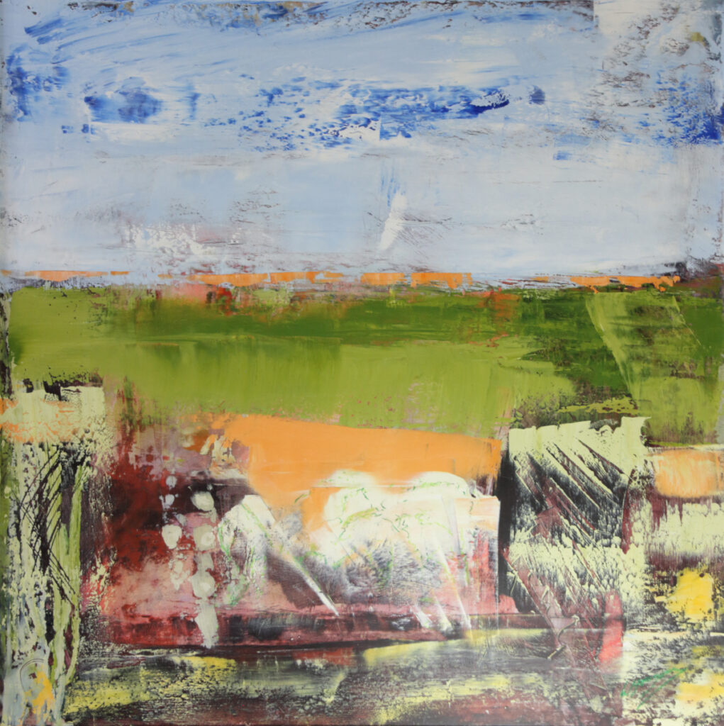 impressionist painting of the blackthorn and sloes with confident shapes, an evocative composition