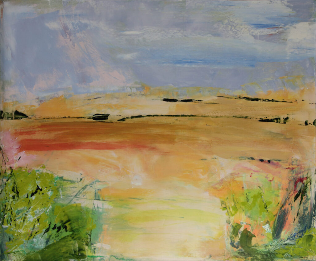 impressionist painting of the fields clover, featuring confident colours and mark making