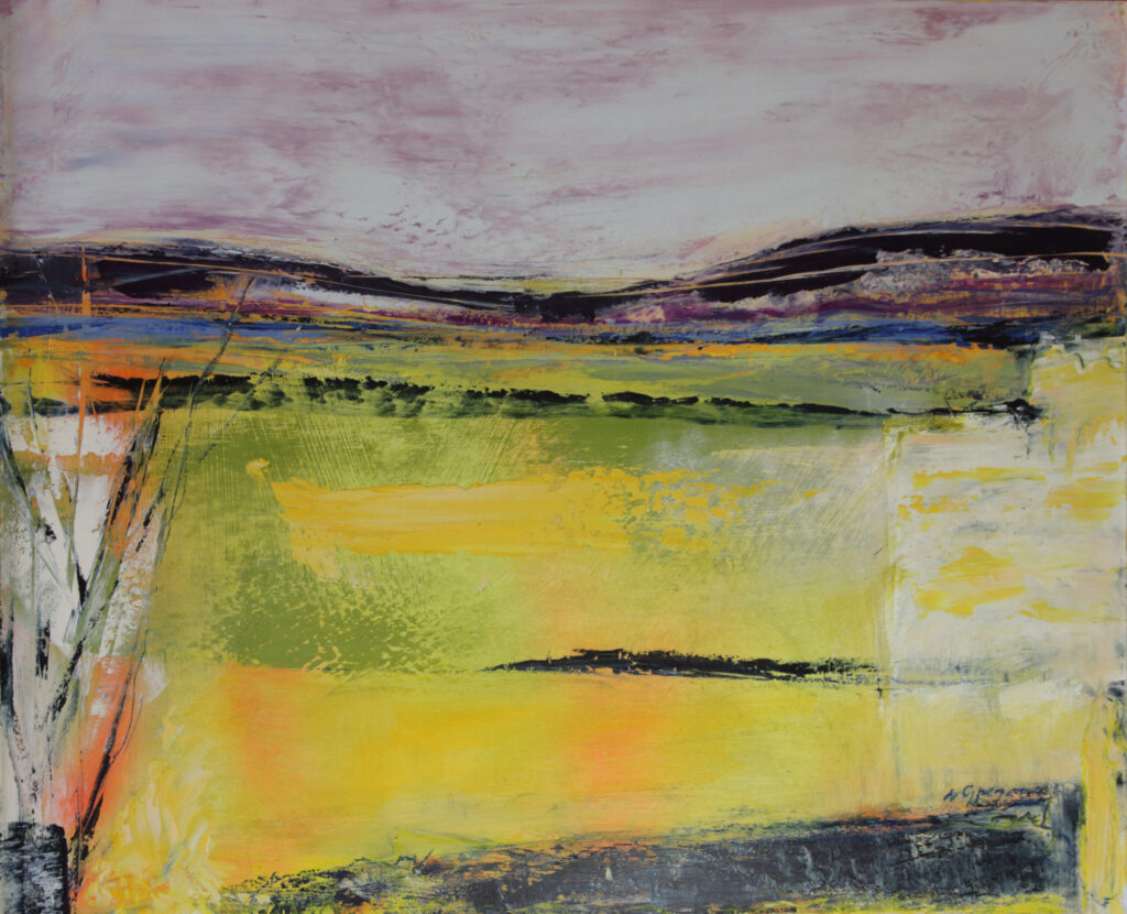 impressionist painting of the fields of may with bold colour and use of marks